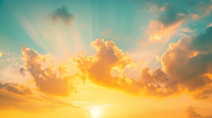 Fototapeta premium Beautiful of luxury soft gradient orange gold clouds and sunlight on the blue sky perfect for the background take in everningTwilight : Generative AI