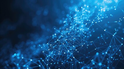 Abstract composition featuring lines and dots that join. a background of blue. Plexus effect.