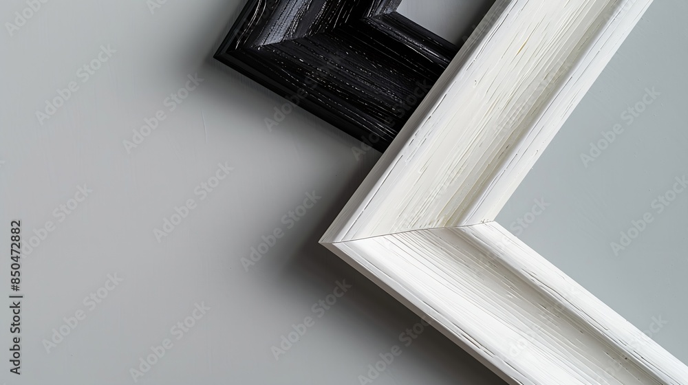 Poster black wood frame and white picture frame isolated on gray background object with clipping path : gen