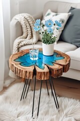 Creating artistic tables and furniture with epoxy resin and wood crafting process