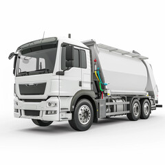 White Dump Truck on White Background, Front-Three-Quarter View, Detailed Illustration, Construction and Industrial Vehicle, Heavy Equipment Art, 4K Wallpaper, Poster