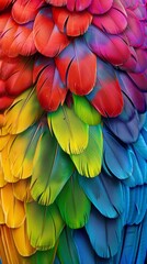 Fototapeta premium Colorful feathers, rainbow spectrum, delicate details, high definition, vibrant and lively, intricate and soft, stunning and bright