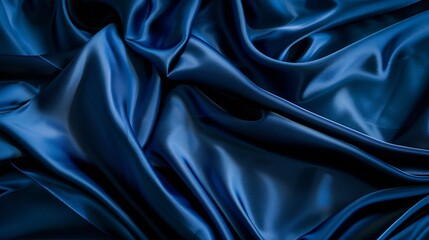 Obraz premium Beautiful dark blue silk satin background Soft folds on shiny fabric Luxury background with space for design Web banner Flat lay Table top view Christmas Valentines Day : Generative AI