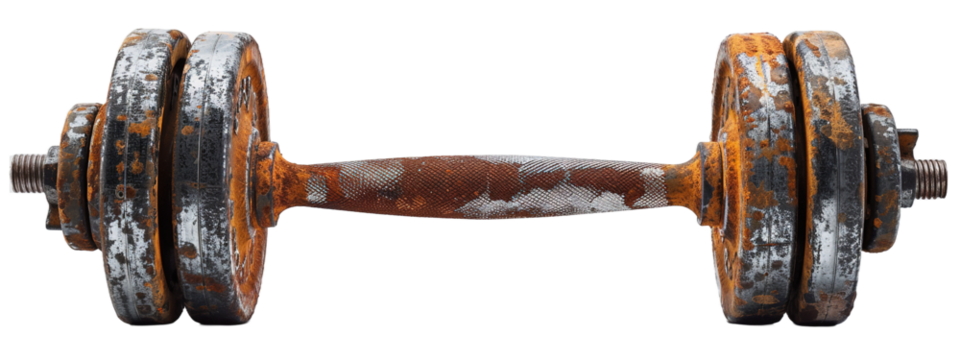 Old rust Dumbbell on transparent or white background