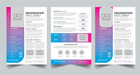 Nonprofit Organization Fact Sheet layout design template with 3 style design concept