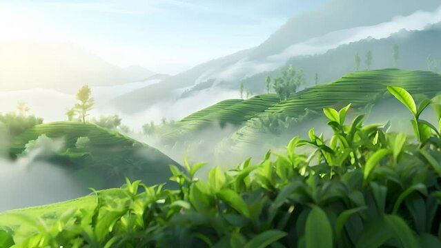 Tea plantations on a early foggy morning