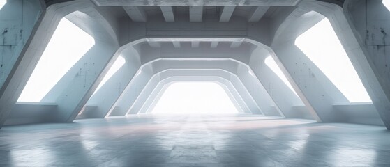 Obraz premium 3d render of abstract futuristic architecture with empty concrete floor.