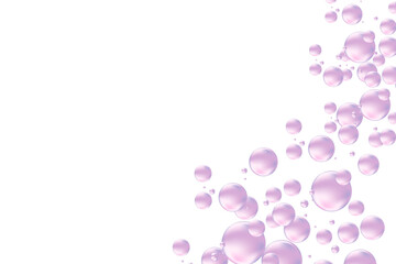 Light violet, light purple liquid soap bubbles or jelly circles, floating over a transparent background. Elegant glowing composition for cosmetology, beauty science, skin care molecular concept.