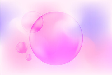Light violet, pink liquid soap bubbles or jelly circles, floating over a fluid gradient background. Elegant glowing presentation design for cosmetology, beauty science, skin care molecular concept.