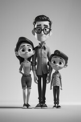 A group of colorful cartoon characters standing together, great for kids' parties and family events