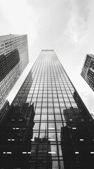 Fototapeta premium Black and white cityscape, modern architecture, sharp lines, high definition, sleek and contemporary, urban sophistication, detailed structures