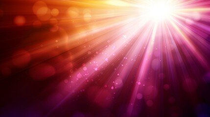 Vibrant magenta light burst  abstract rays on dark background with purple and golden sparkles