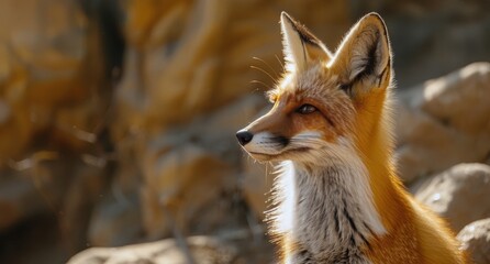 Red Fox Standing Alert in Desert Landscape