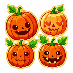 4 sets Halloween pumpkin sticker, Halloween pumpkin illustration