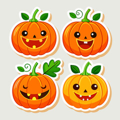 4 sets Halloween pumpkin sticker, Halloween pumpkin illustration