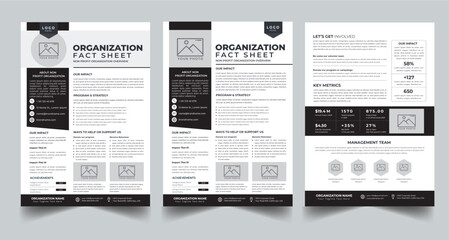 Nonprofit Organization Fact Sheet layout design template with 3 style design concept