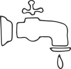 Dripping faucet icon. Hand drawn, doodle style. Vector picture.
