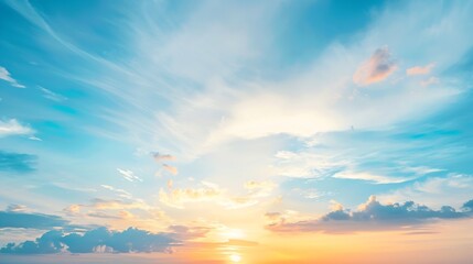 Fototapeta premium Sunset Sky vertical in the morning with blue and orange Sunrise on clouds fluffy Horizon Sky Summer Background : Generative AI