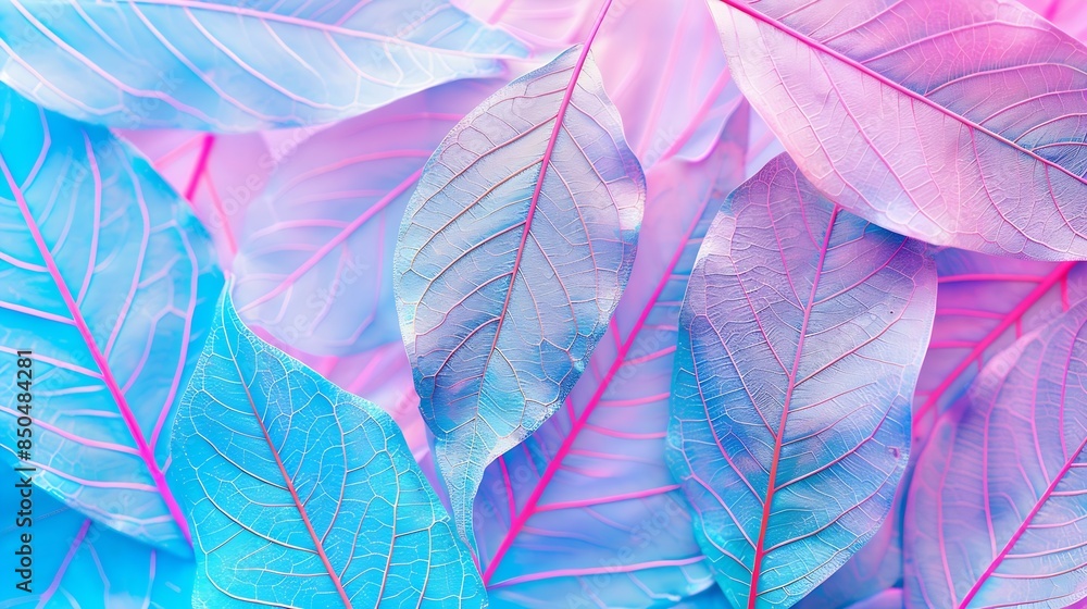 Poster macro leaves background texture blue turquoise pink color transparent skeleton leaves bright express