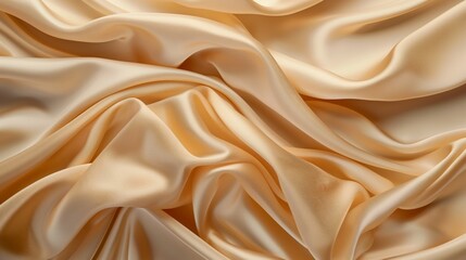 Obraz premium A wavy pattern of golden beige silk. Top view background. A thin soft fabric