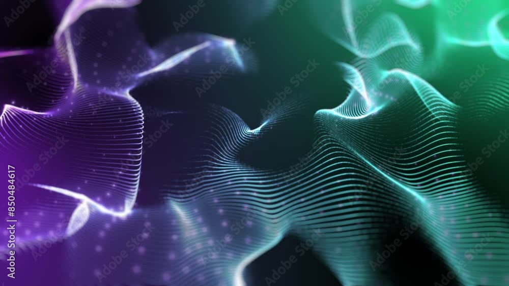 Wall mural modern christmas abstract fractal waves glowing particles. 3d video loop blurred cyberspace gradient