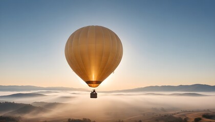Obraz premium Hot air balloon floating in a clear blue sky with a golden hue with copy space background header banner design poster