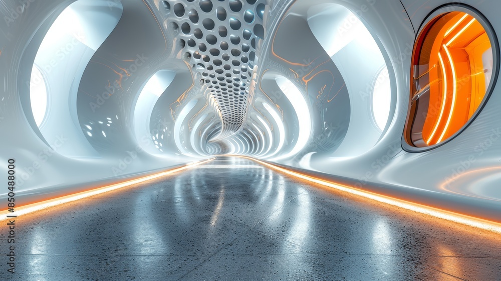 Poster futuristic corridor with modern architecture and sleek design elements 3d render
