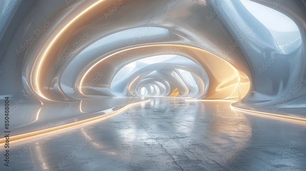 Poster futuristic modern architecture with smooth curves and ambient lighting - 3d render