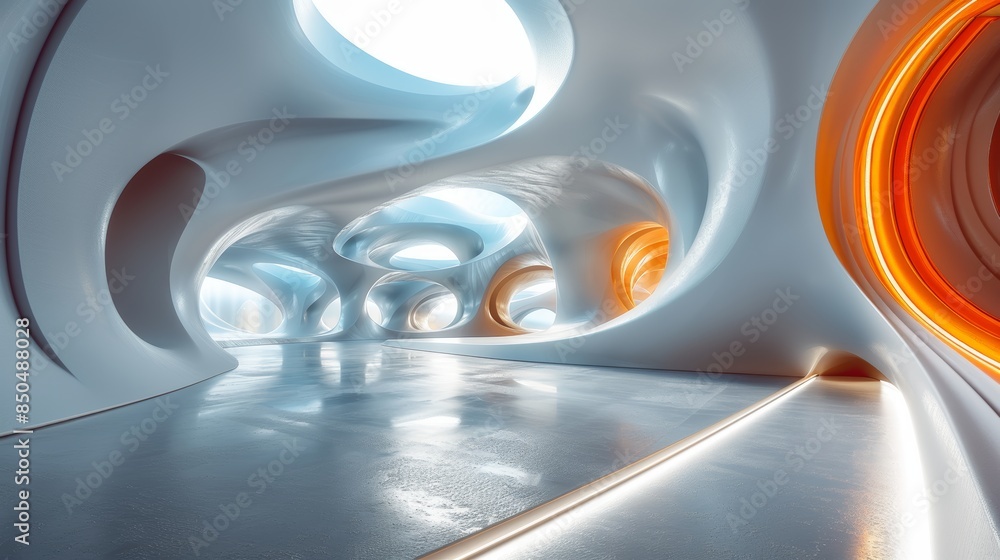 Poster futuristic architecture with curved shapes and modern design elements