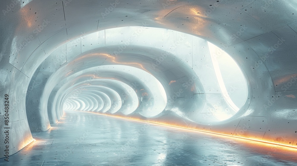 Poster futuristic architecture with modern tunnel design in a 3d render