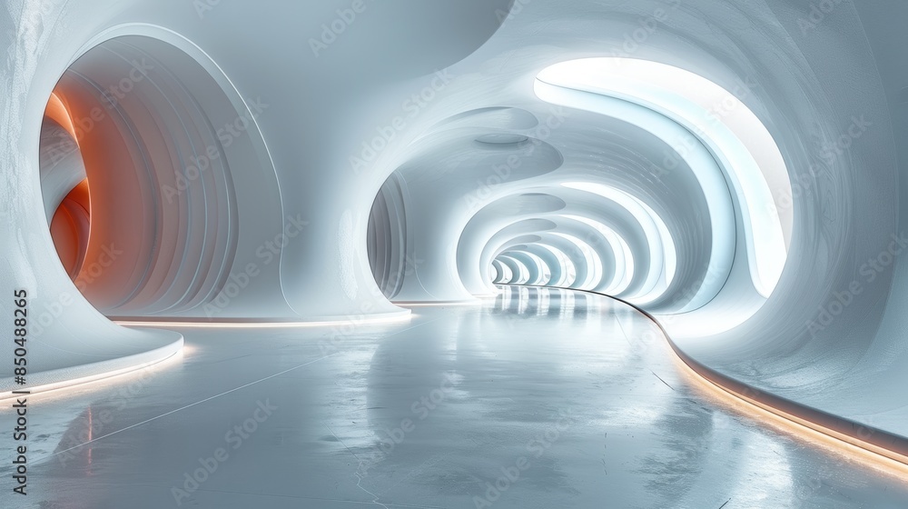 Poster futuristic architecture background with curved white and blue structures