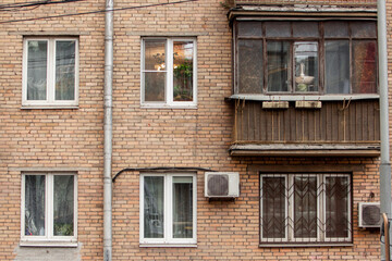 Old Khrushchev Moscow. Historic houses in the center of Russia. Facade of a residential building. Sight.