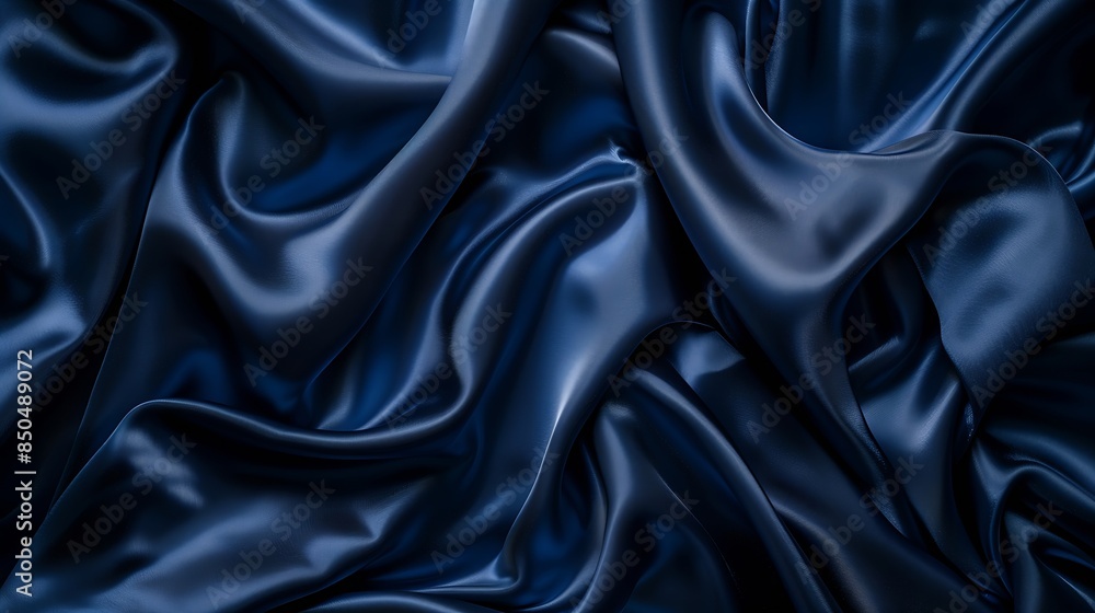 Poster abstract dark background silk satin fabric navy blue color elegant background with space for design 