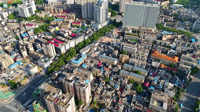 Aerial shot over a residential community on the outskirts of Changsha, China