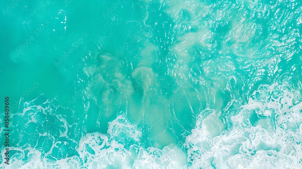 Poster from above aerial view of turquoise ocean water with splashes and foam for abstract natural backgrou