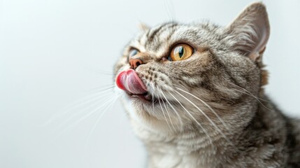 Close-up photo of a cat meticulously cleaning its paw with its tongue.