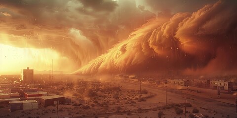 Fototapeta premium Massive Sandstorm Over City