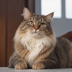 portrait of a fluffy cat of brown color 