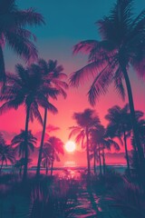 Obraz premium Palm Trees Against a Pink and Blue Sunset Sky