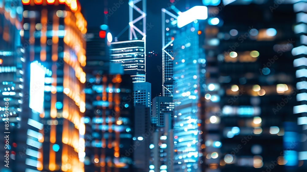 Poster Abstract futuristic cityscape view with modern skyscrapers Hong Kong : Generative AI