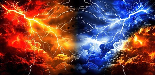 Background Lightning flashes over different colored clouds