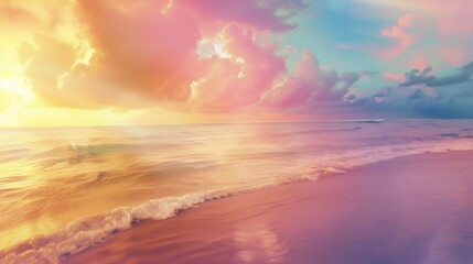Sea sand sky concept sunset colors clouds beachfront horizon Inspire waves beams meditation nature landscape beautiful colors wonderful scenery of tropical beach Beachside travel summe : Generative AI