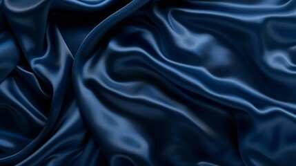 Obraz premium Dark blue silk satin Soft folds Fabric Navy blue luxury background Space for designWavy lines Banner Flat lay top view table Beautiful Elegant Birthday Christmas Valentines Day : Generative AI