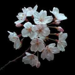 flower Photography, Cherry blossoms Akebono, Close up view, Isolated on black Background