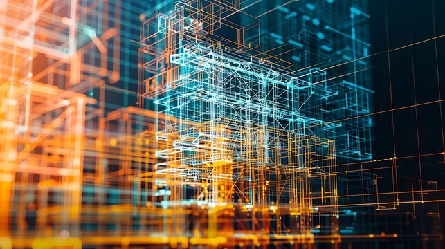 BIM Building Information Modeling Technology concept on virtual screen : Generative AI