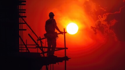 Naklejka premium A construction worker exerting immense effort under the blazing sun 