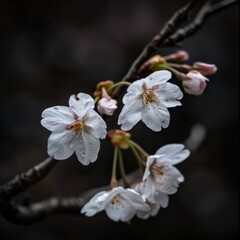 flower Photography, Cherry blossoms Fugenzo, Close up view, Isolated on black Background