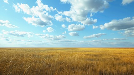 Obraz premium Golden Field in the Afternoon Sun. Prairie Extending to the Horizon.