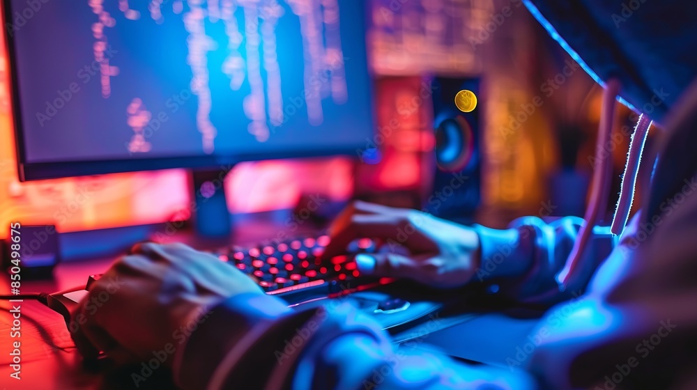 Aufkleber Cybersecurity Internet cyber crime Hacker working on computer Digital crime by an anonymous hacker System hacked alert after cyberattack Ransomware Phishing Spyware Compromised informa : Generative AI