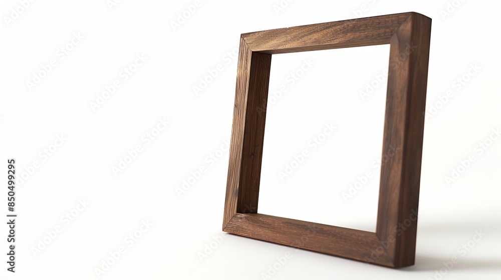 Poster desktop photo frame vertical standing brown wooden picture frame on white background : generative ai